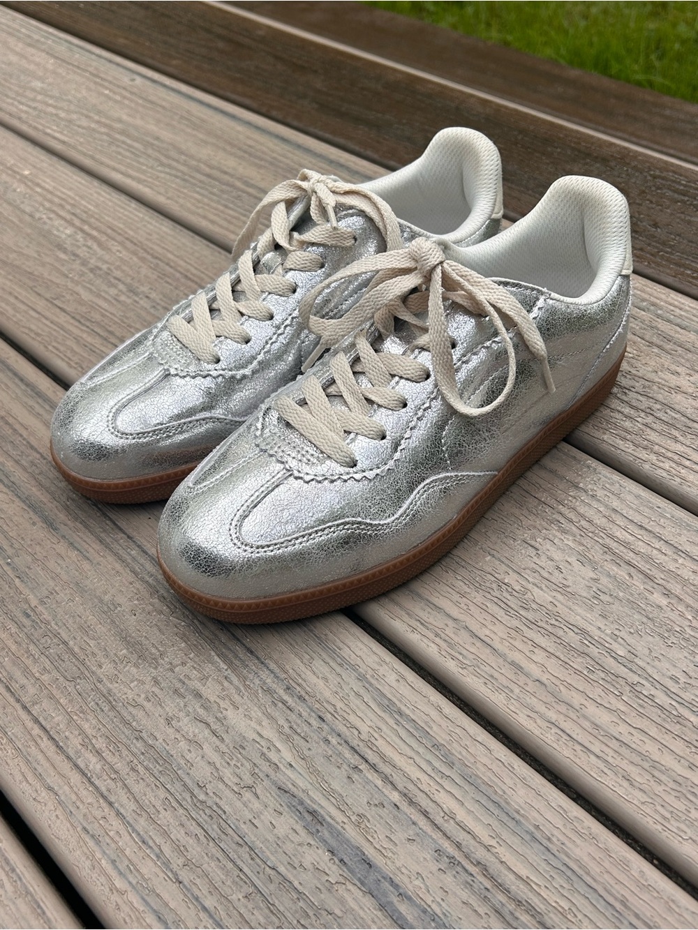 Women’s Metallic Silver Sneakers with Gum Sole